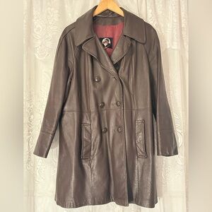 Vintage 1970s Park Leather International Brown Leather Trench Coat Canada Mens L